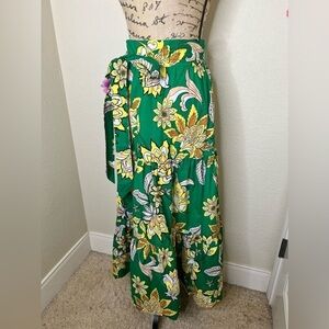 Gibson Latimer Floral Three Tiered Flare Green, Yellow & White Belted Skirt Sz L